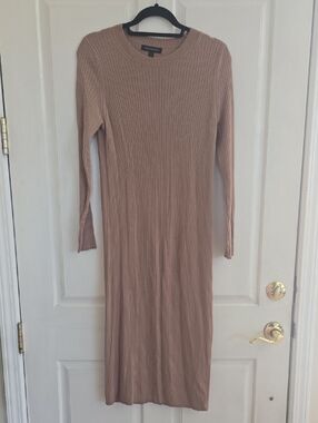Banana Republic Ribbed Long Sleeve Dress - Taupe Brown
